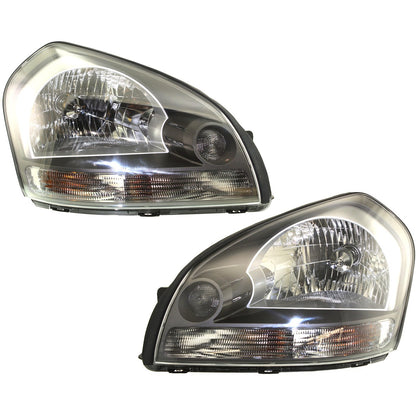 Left and Right Headlights For Hyundai Tucson 2005-2009 Halogen w/ Bulbs w/ Clear