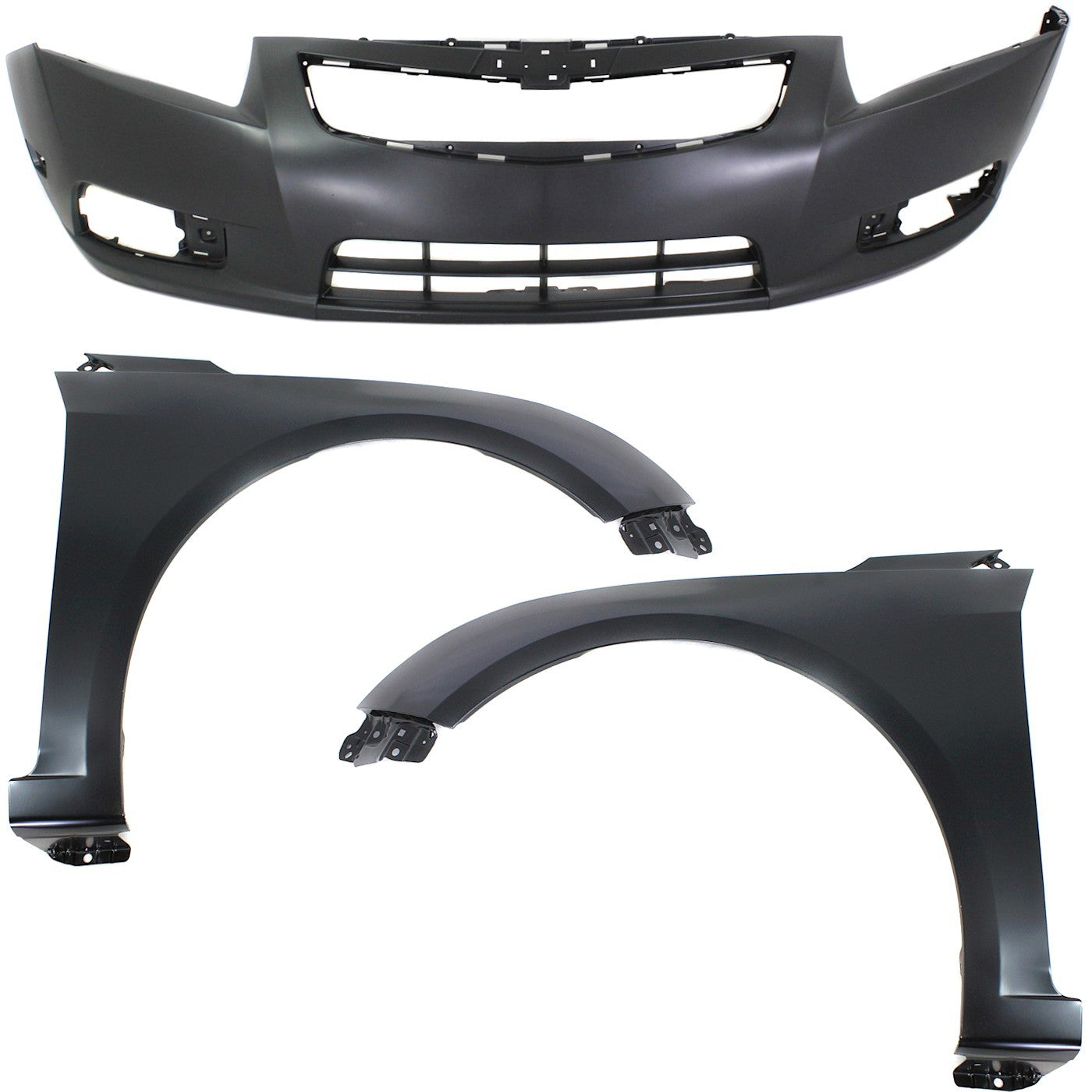 Bumper Cover Kit For 2011-2014 Chevrolet Cruze Front 3pc with Fender Pair