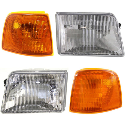 Headlight Headlamp and Corner Parking Light Kit For 1993-97 Ford Ranger LH & RH