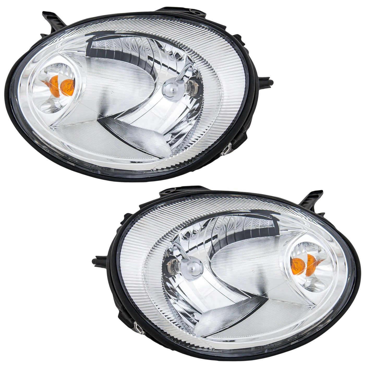 Halogen Headlight Set with Chrome Bezel Left and Right For 2003-2005 Dodge Neon