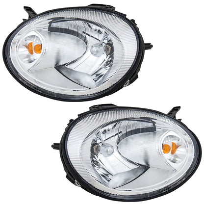 Halogen Headlight Set with Chrome Bezel Left and Right For 2003-2005 Dodge Neon
