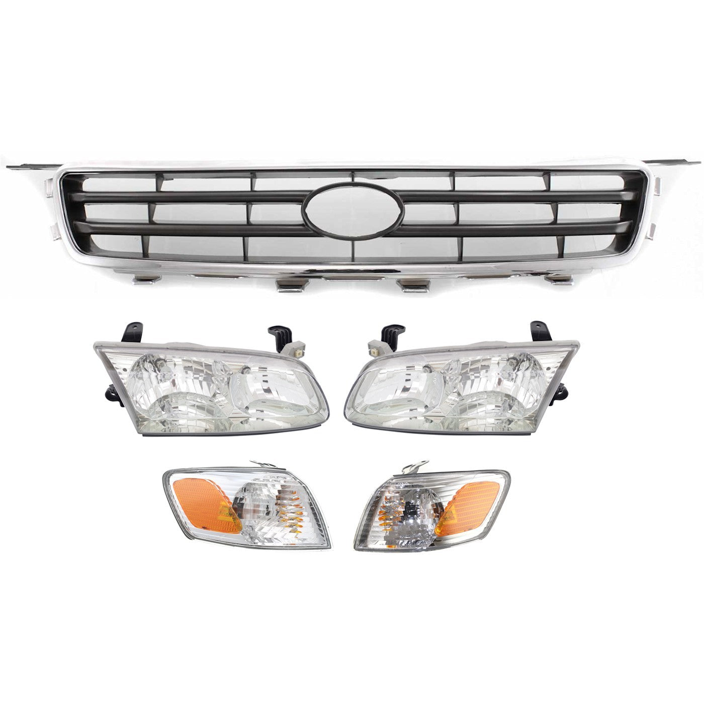 Headlight Kit For 2000-2001 Toyota Camry LH RH Halogen w/ Grille & Corner Lamps