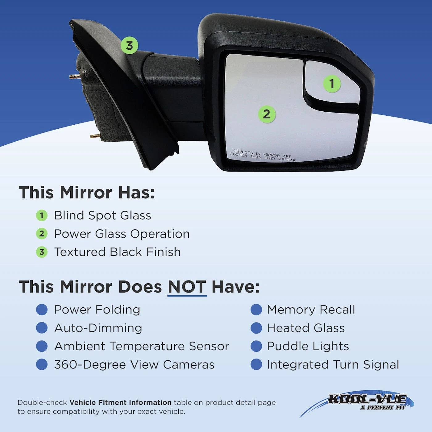 Power Mirror For 2015-2018 Ford F-150 Manual Fold Non Heated without Signal RH