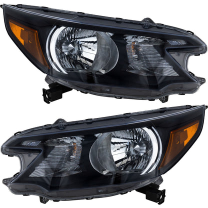 Driver and Passenger Side Headlights For Honda CR-V 2012-2014 Halogen w/ Bulb/s