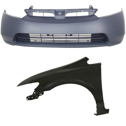 Bumper Cover Kit Includes Front Left Fender For 2006-2008 Honda Civic Sedan
