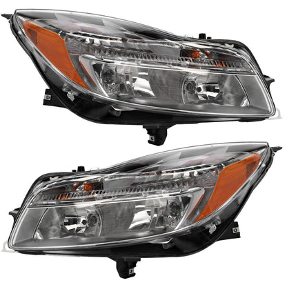 Driver and Passenger Side Headlight For Buick Regal 2011-2013 Halogen with Bulbs
