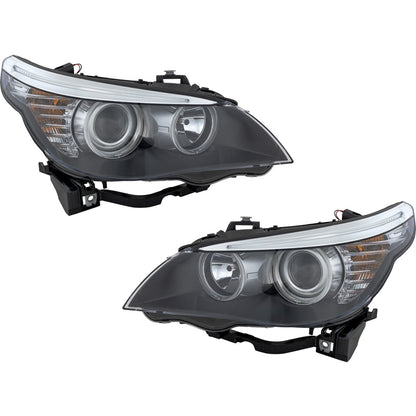 Driver and Passenger Headlight For BMW 528i 2008-2010 Base Halogen with Bulb(s)