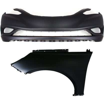 Front Bumper Cover Kit Includes Left Side Fender For 2011-2013 Hyundai Sonata